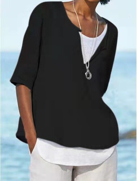 Casual damesshirt V-hals, eenvoudig te combineren, comfortabel en modieus voor elke gelegenheid.