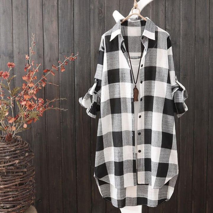 Comfortabele en trendy oversized blouse voor dames met modern ruitpatroon, ideale bovenkleding.