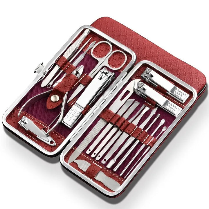 Professionele beauty set: 19-delige roestvrijstalen manicure- & pedicureset voor dames & heren, thuis of op reis.