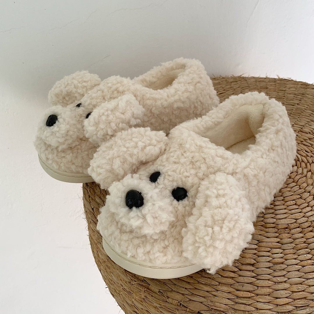 Grijze warme pantoffels met dierenmotief. Fluffy, zacht en met antislipzool.