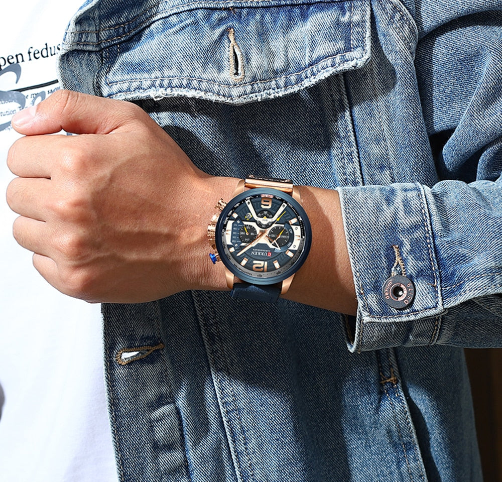 Stijlvol heren casual horloge met bruine leren band, tijdloos design perfect voor elke gelegenheid.