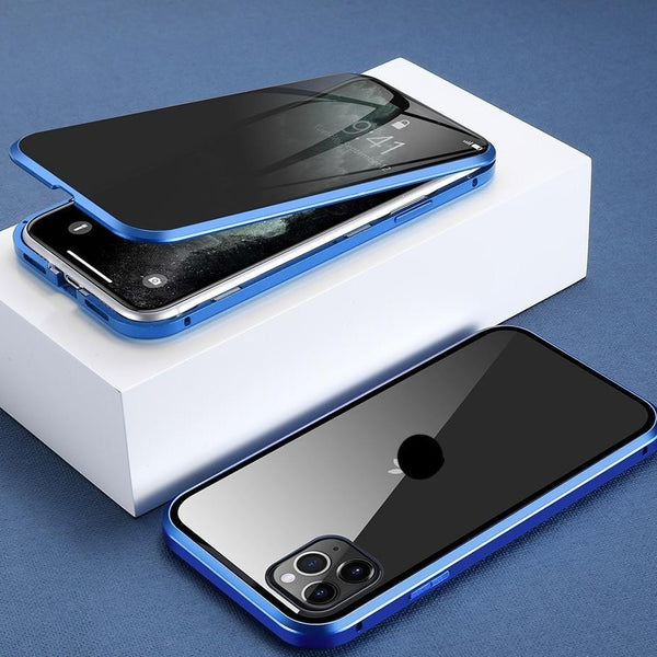 Dubbele bescherming: magnetische iPhone hoes met gehard glas tegen krassen en een privacyscherm voor gevoelige gegevens.