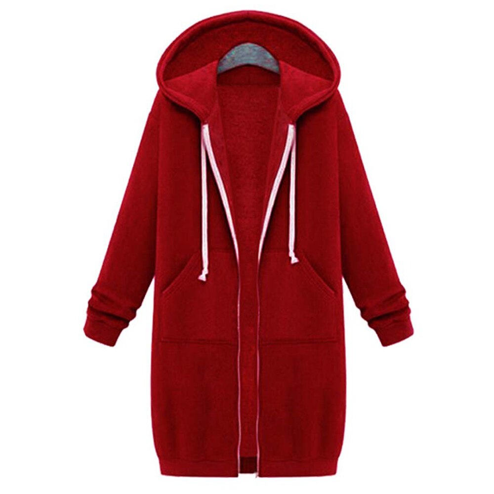 Warme dames winterjas, lange pasvorm met capuchon, ideaal voor koude dagen.