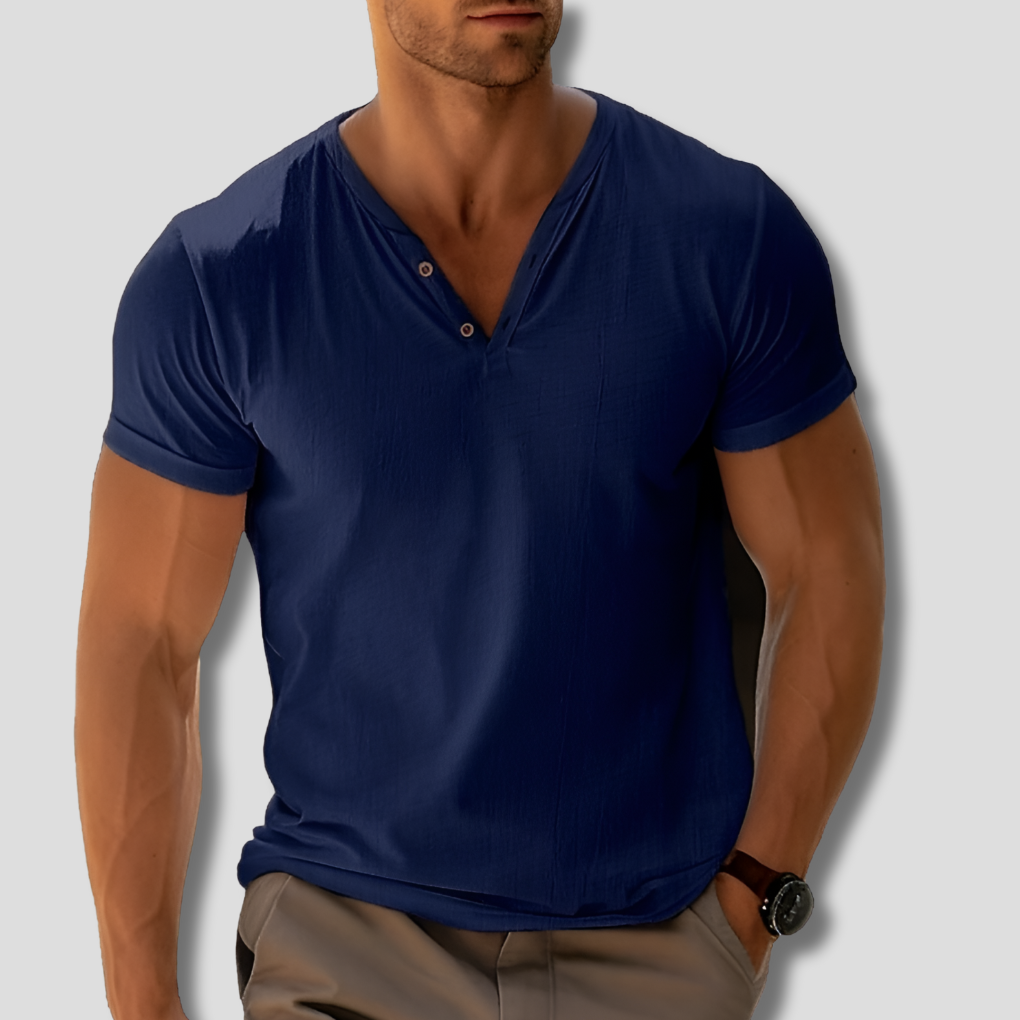 Mooi heren v-hals pullover overhemd, comfortabel en stijlvol voor een casual, tijdloze look.
