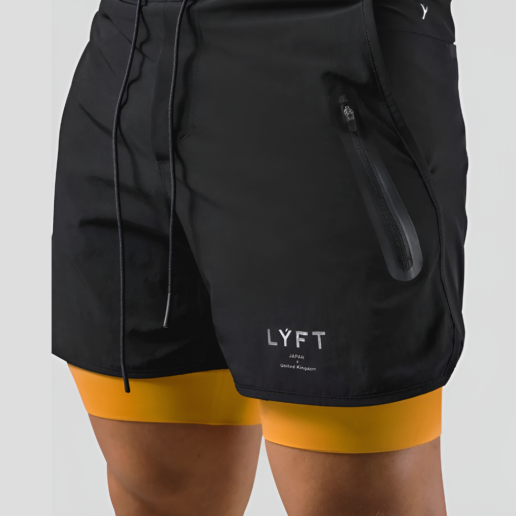 Heren 2-in-1 sportshorts voor hardlopen en fitness, met compressieshort voor optimaal comfort en prestaties.