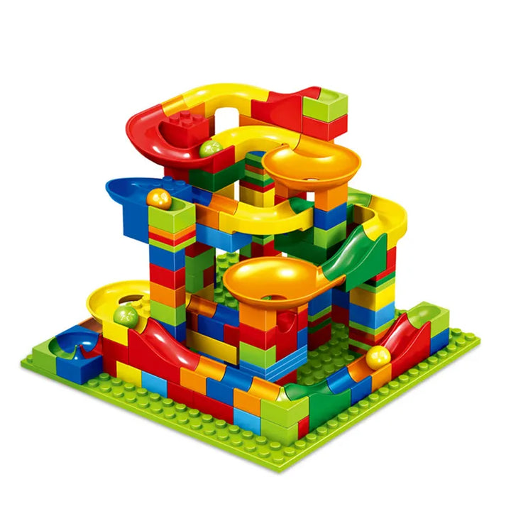 Knikkerbaan bouwstenen set, stimuleert creativiteit en motoriek bij kinderen. Educatief constructie speelgoed.
