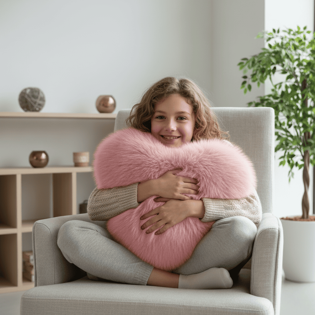 Zacht HUGNEST kussen in hartvorm, voegt gezelligheid toe aan je wooncomfort.