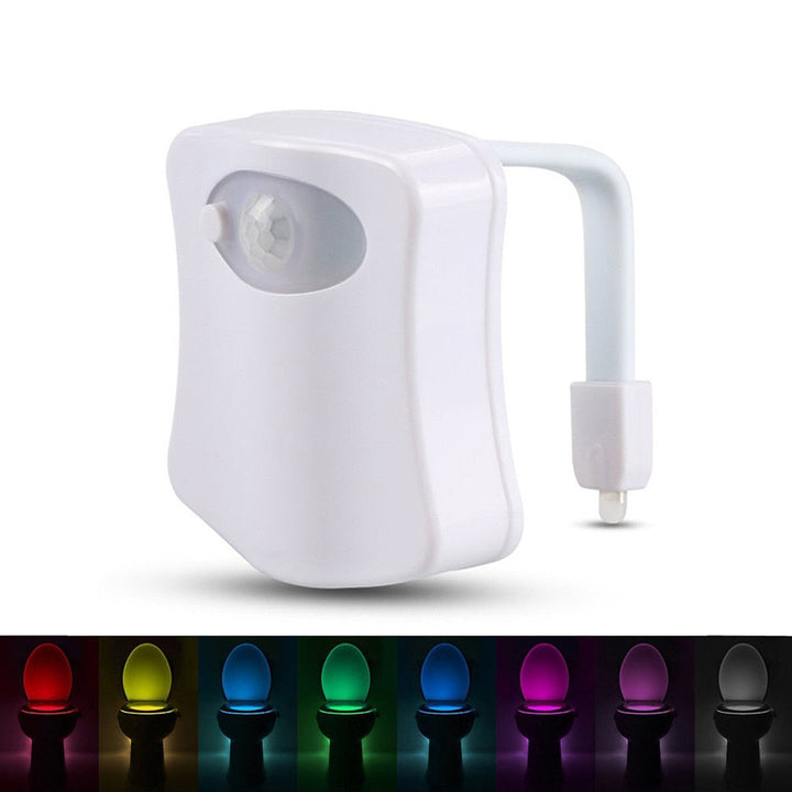 Moderne LED toiletverlichting met 8 kleuren en bewegingssensor, perfecte badkamer gadget die automatisch aangaat in het donker.