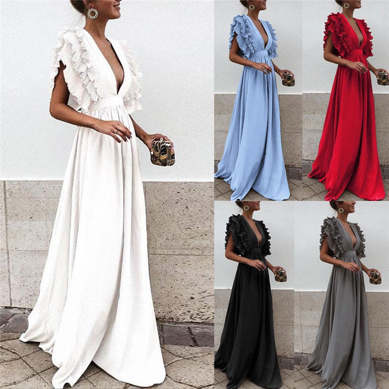 Elegante dames maxi jurk in effen kleur, ideaal voor een feestje of als avondjurk. Comfortabele lange jurk voor vrouwen.