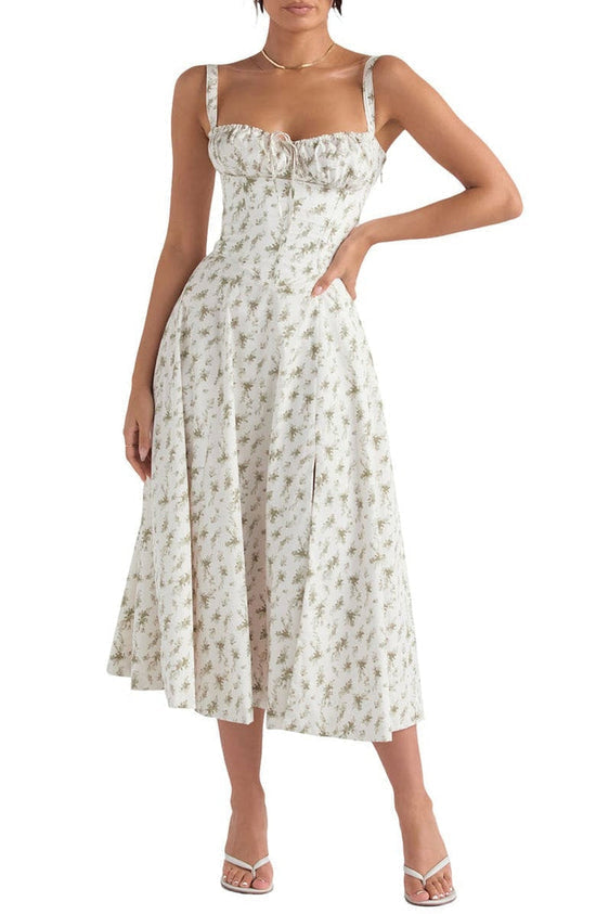 Gebloemde print jurk met tailleaccent voor dames, comfortabel en modieus voor de zomer.