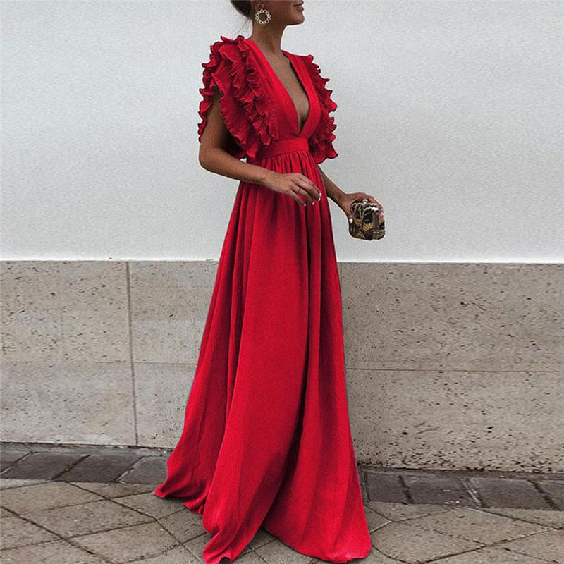 Lange dames maxi jurk met elegante snit, comfortabel voor de hele dag. Perfecte feestjurk, zomerjurk of avondjurk.