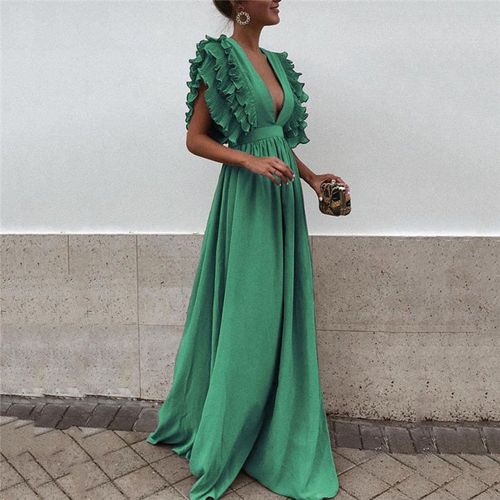 Comfortabele dames maxi jurk van zachte, ademende stof. Elegante lange jurk voor dagelijks gebruik of speciale gelegenheden.