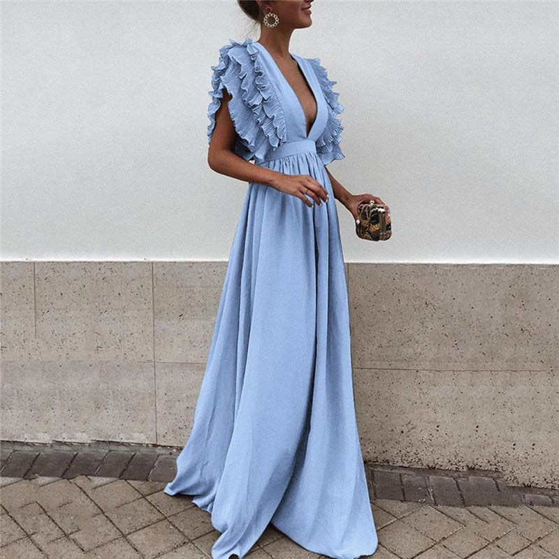 MacksDress lange maxi jurk voor dames, stijlvol en veelzijdig. Comfortabele damesjurk, geschikt als zomerjurk of avondjurk.