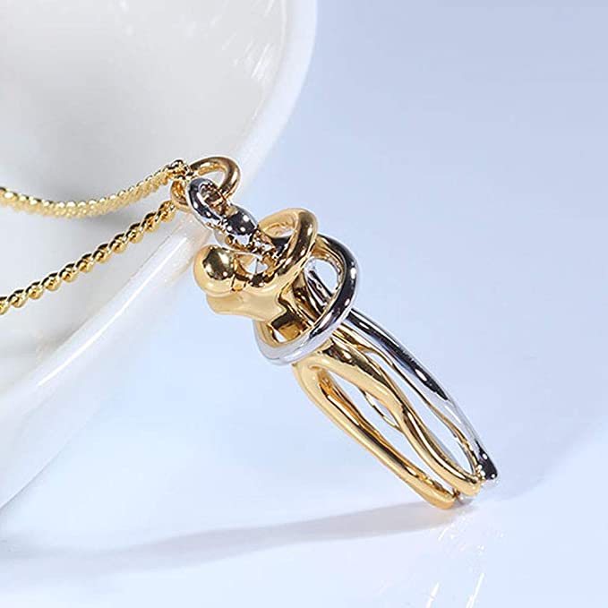 Goudkleurige unisex ketting met unieke Omhelzing hanger, stijlvol sieraad voor koppels.