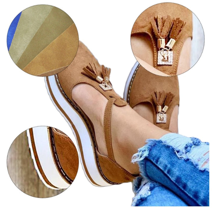 Dames plateau sandalen met franjes; comfortabele, stijlvolle zomerschoenen voor elke gelegenheid.