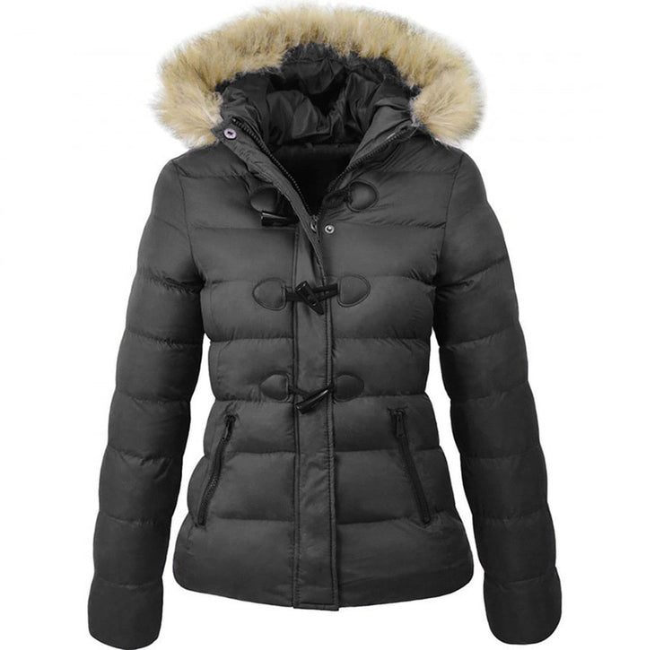 Comfortabele dames winterjas, model LaylasJacket, met een trendy kraag. Ideaal voor modebewuste vrouwen.