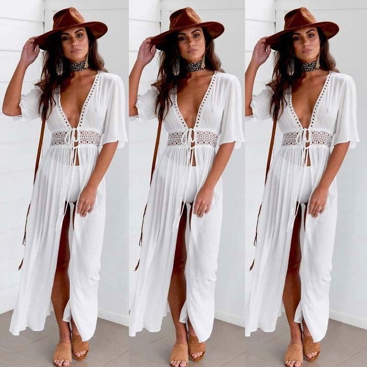 Stijlvolle witte dames tuniek, ideaal als luchtige zomerjurk of strand cover-up voor vakantie.