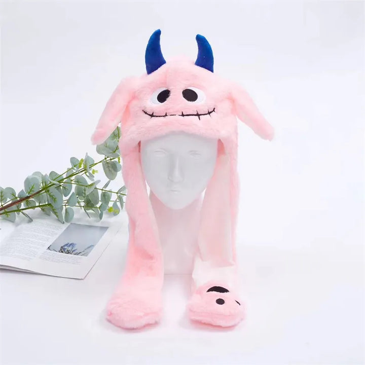 Zachte BunnyBounce muts, beer met bewegende oren, perfect voor carnaval en plezier.