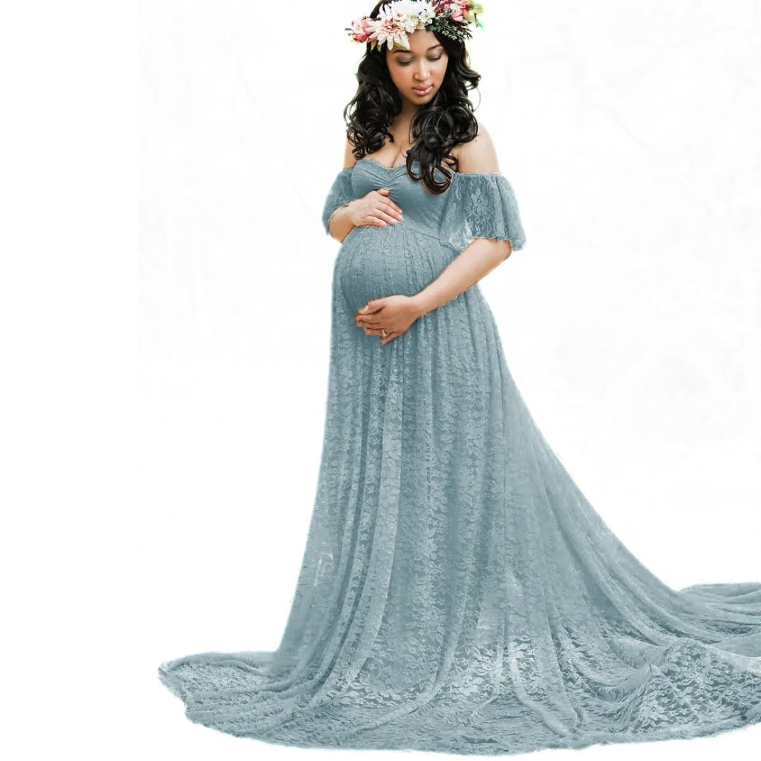 Lange zwangerschapsjurk, ideaal als fotoshoot jurk. Comfortabele en elegante maxi jurk voor dames.