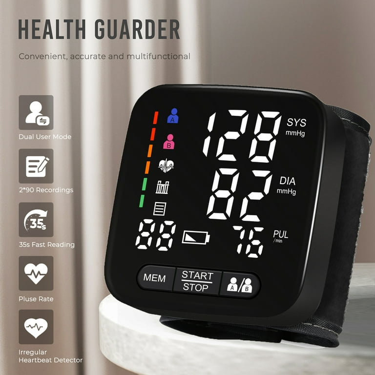 Hele jaar door bloeddruk monitoren met deze compacte unisex polsbloeddrukmeter smartwatch; digitale precisie.