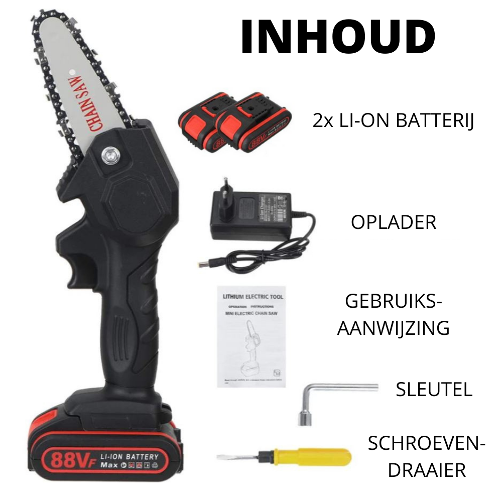 Ergonomische handzame elektrische kettingzaag, ontworpen voor comfortabel en veilig snoeiwerk.