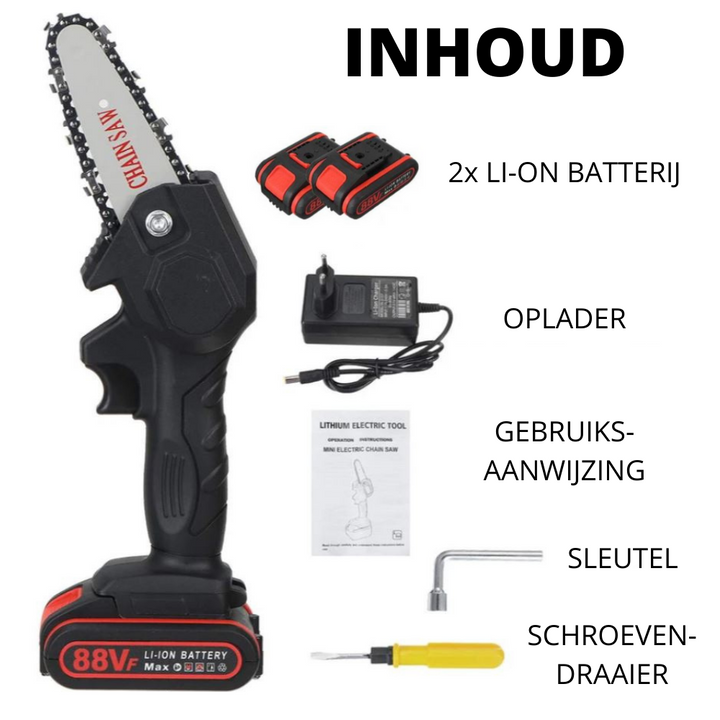 Ergonomische handzame elektrische kettingzaag, ontworpen voor comfortabel en veilig snoeiwerk.