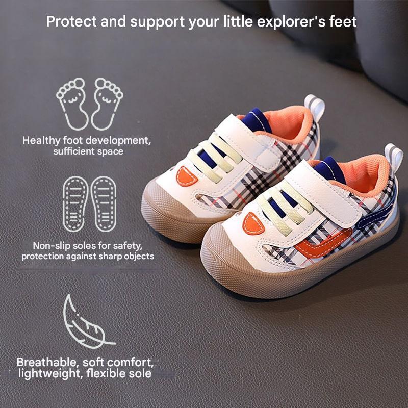 Textuur van de ademende stof van BareBuddies flexibele babyschoenen, met robuuste antislip zool voor peuters.