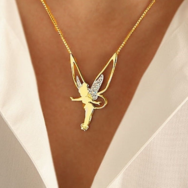 Elegante zilveren dames geluksfee halsketting, trendy sprookjesachtig sieraad en accessoire voor vrouwen.