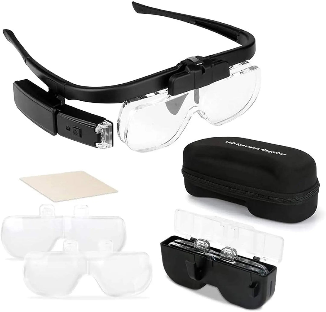 Handsfree hoofdband vergrootglas OptiView met LED-licht voor precisiewerk, hobby en reparatie.