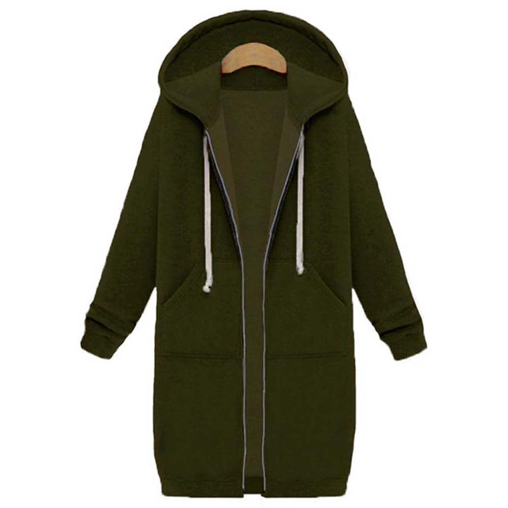 Moderne lange jas met capuchon voor dames, biedt warmte en een casual look.