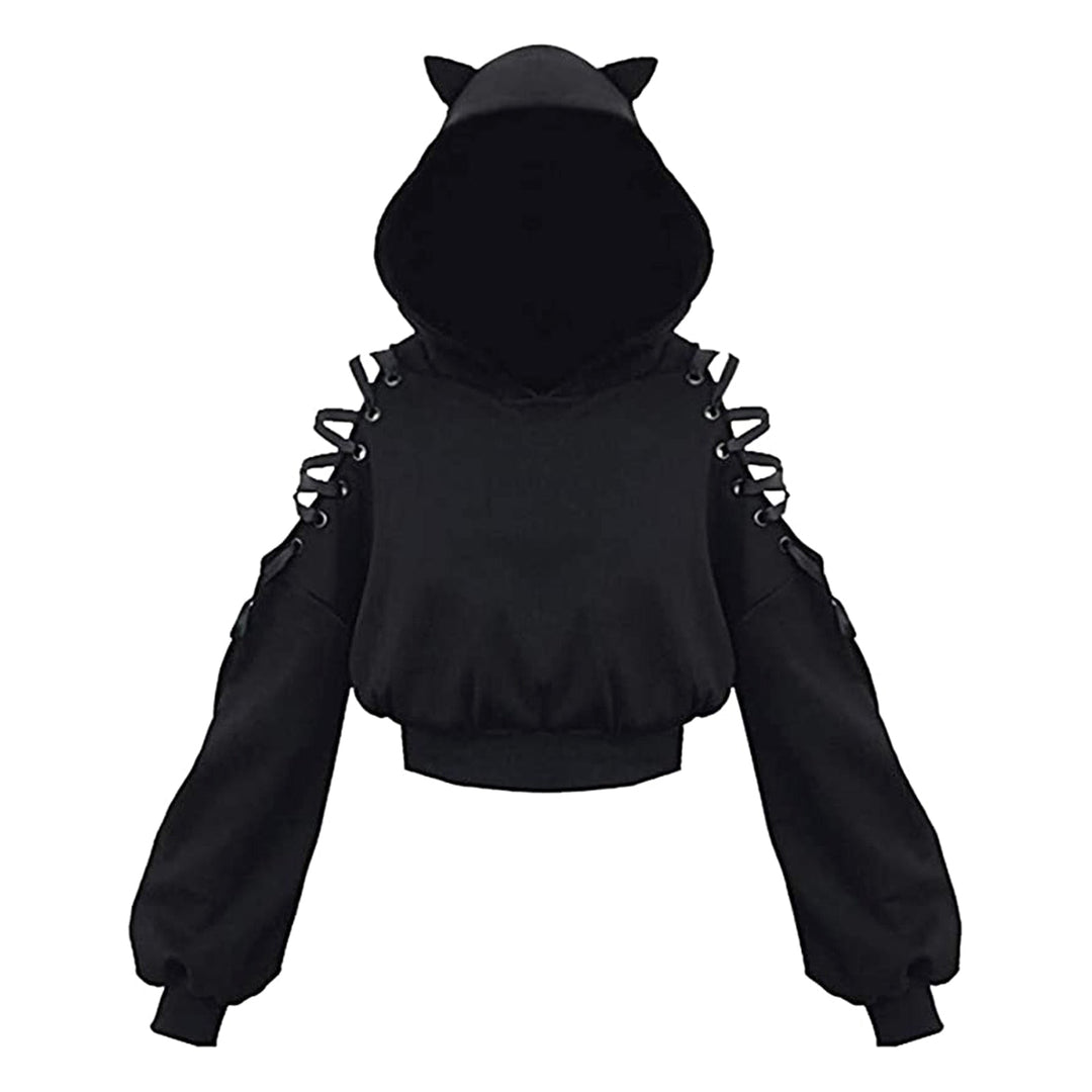 Speelse trui met oren voor dames, deze zwarte kattenhoodie is perfect voor koude dagen.
