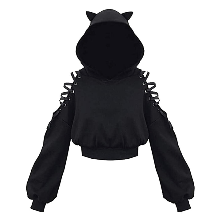 Speelse trui met oren voor dames, deze zwarte kattenhoodie is perfect voor koude dagen.