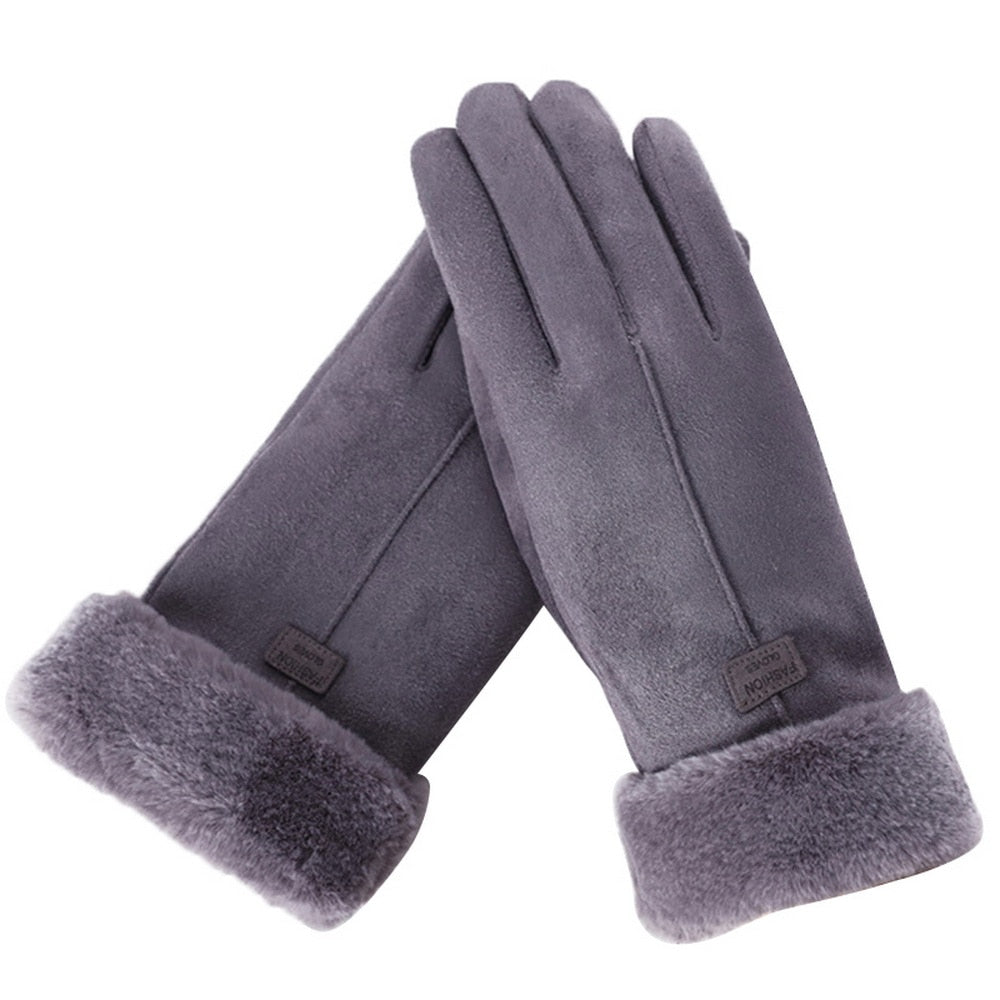 Zwarte dameshandschoenen, warm furry fleece, waterdicht en touchscreen voor optimaal wintercomfort.