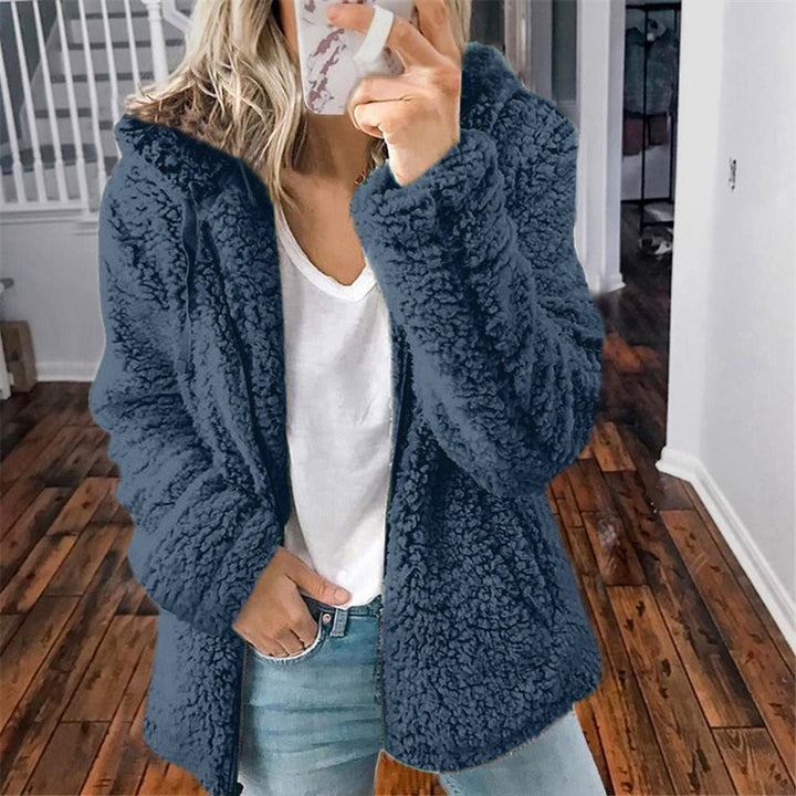 Dames warm vest, teddy stof, met capuchon, effen, voor ultiem wintercomfort.
