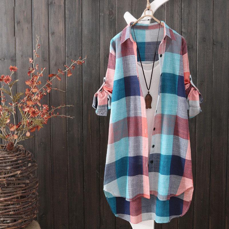 Comfortabele casual dames oversized blouse met trendy ruitpatroon, veelzijdig voor mode.