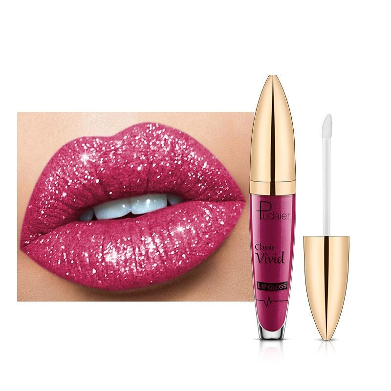 Glanzende lippen door SparklingGloss glitter lipgloss, waterbestendig en langhoudend voor dames.
