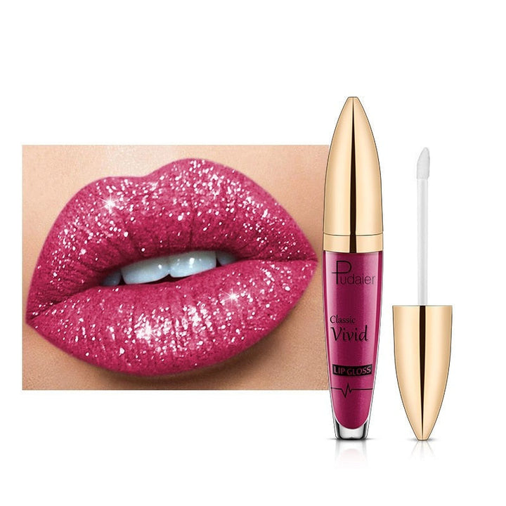 Glanzende lippen door SparklingGloss glitter lipgloss, waterbestendig en langhoudend voor dames.