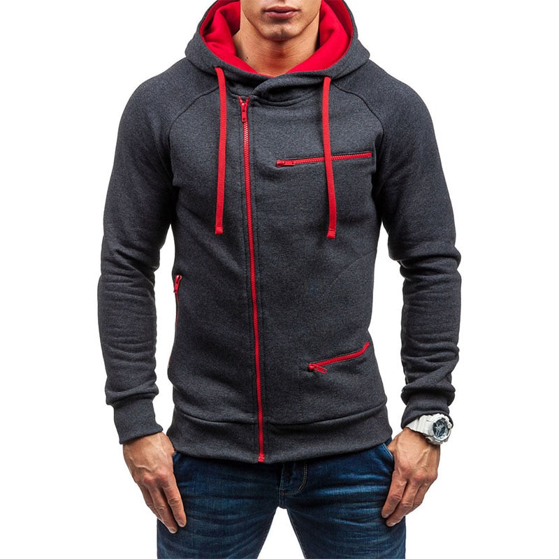 Heren zipper hoodie van polyester, comfortabel ritsvest voor de moderne man, casual dagelijkse stijl.