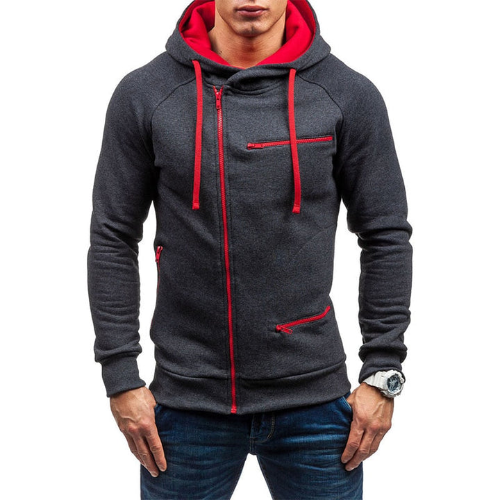 Heren zipper hoodie van polyester, comfortabel ritsvest voor de moderne man, casual dagelijkse stijl.