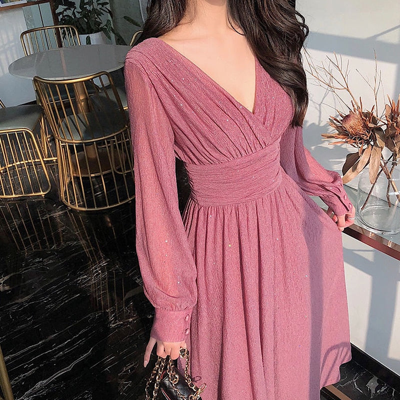 Elegante Eleanor avondjurk voor dames in roze met glitterdetails, perfect voor feesten & gala.