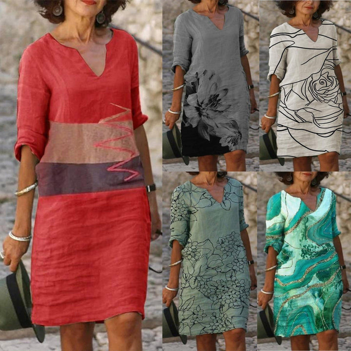 Lente damesjurk, elegante vintage stijl met driekwart mouw en een prachtige bloemenprint design.