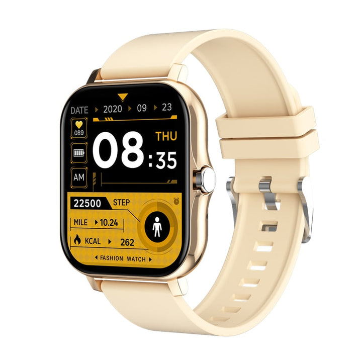 Vrouw draagt stijlvolle RoboWatch dames smartwatch, combineert mode met technologie en gezondheid.