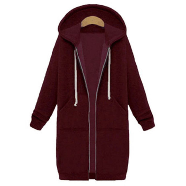 Dames lange jas met capuchon, comfortabele pasvorm, perfect voor winterse omstandigheden.