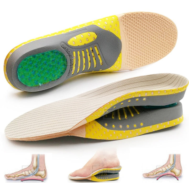 Ergonomische sportzooltjes die schokken absorberen en voeten ondersteunen tijdens beweging en staand werk.