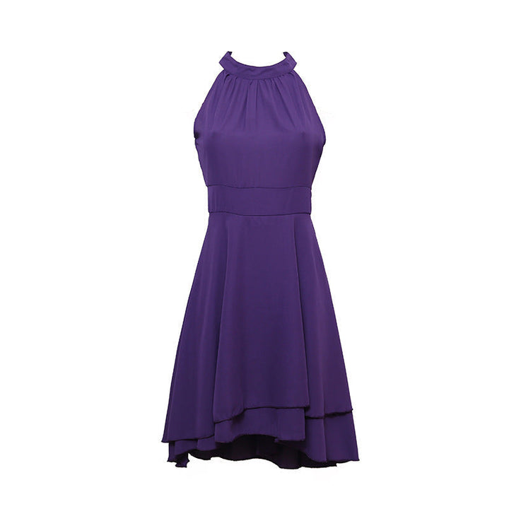 Dames feestjurk: mouwloze chiffon midi halterjurk, elegant en slim fit, ideaal voor een speciale zomerse gelegenheid.