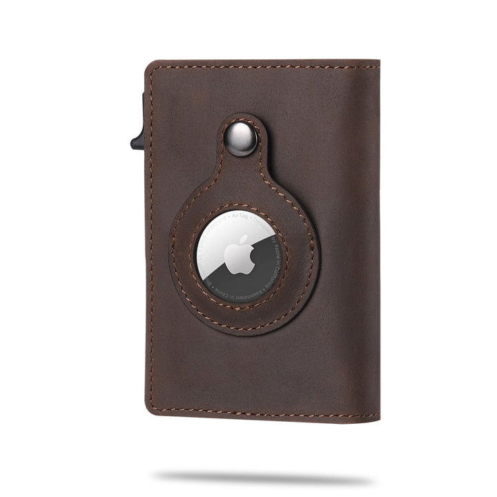 Open AirTag portemonnee toont creditcardhouders en biljettenruimte, slim design en anti-diefstal.