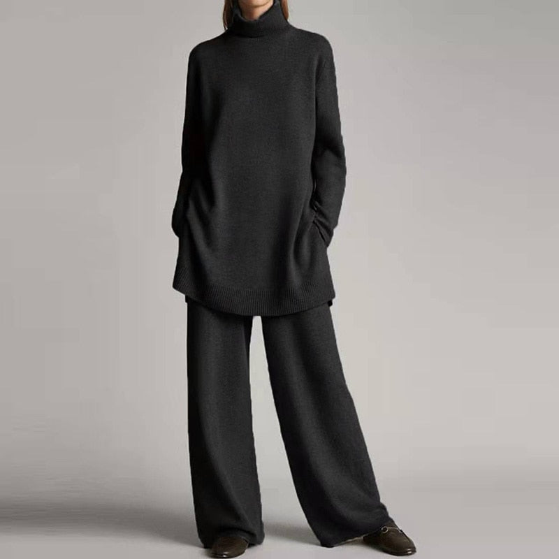 Complete dames casual set: warme coltrui en broek, elastisch en slijtvast voor dagelijks gebruik.