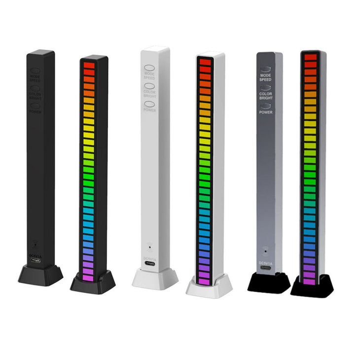 Dynamische RGB geluidslichtbalk met 18 kleuren, USB oplaadbaar, reageert op muziek. Ideaal voor gamers.