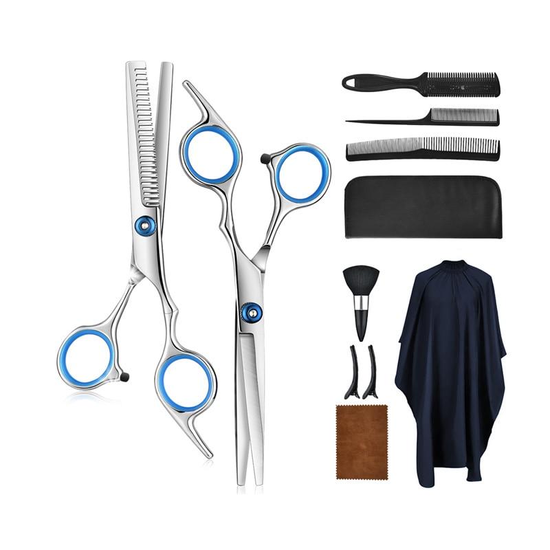 Complete 10-delige Pro DIY kappersset voor thuis haarknippen, met roestvrijstalen scharen voor unisex gebruik.