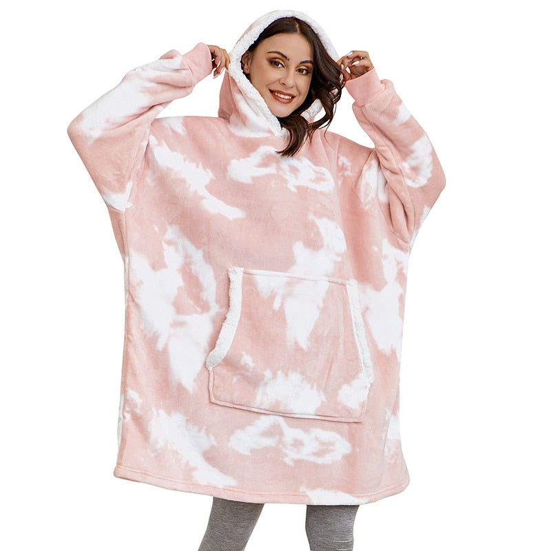 Pluizige, comfortabele deken hoodie, perfect om in weg te kruipen.